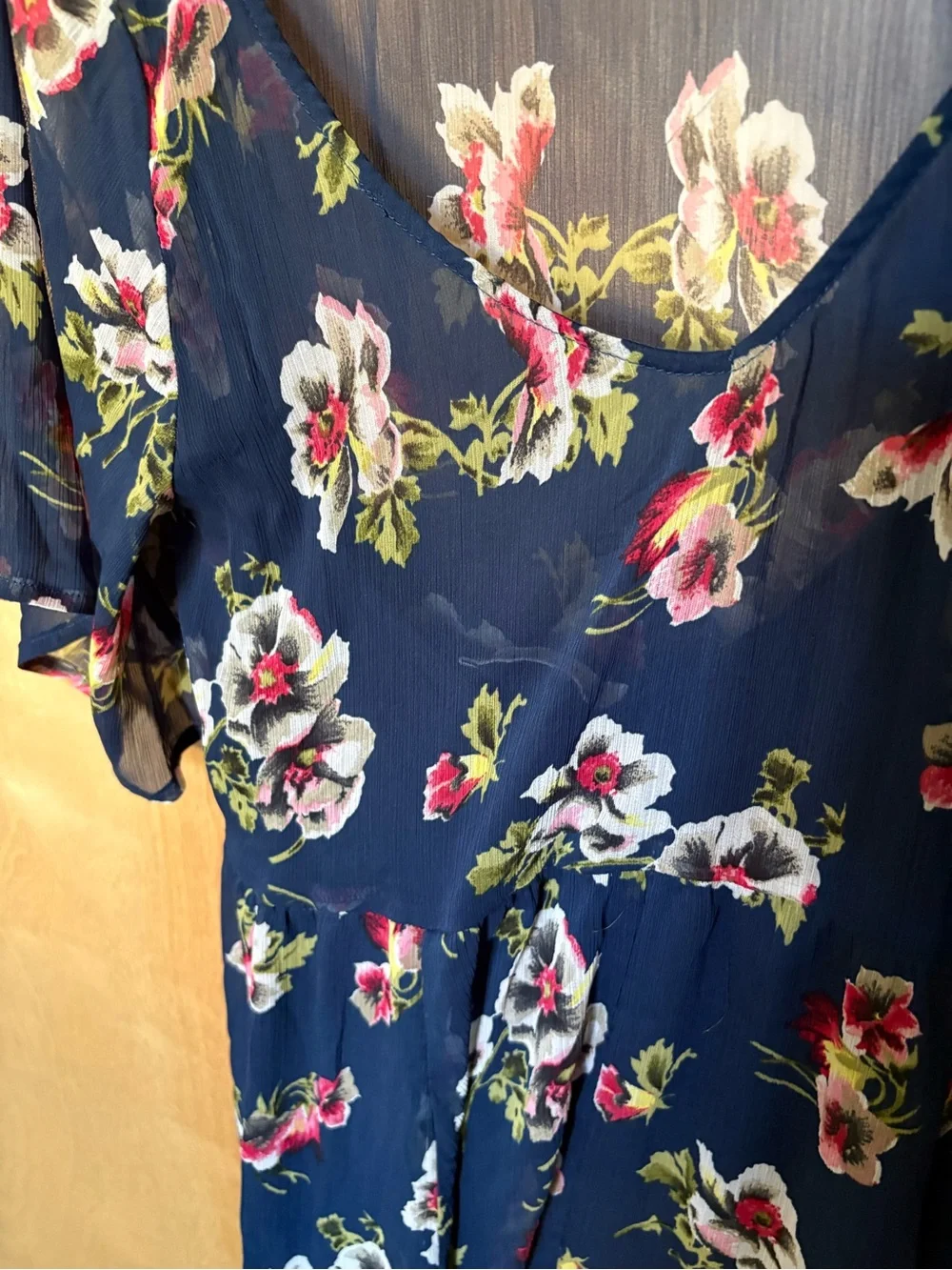 Abercrombie & Fitch Navy Floral Maxi Dress V- Neck, Flutter Sleeves, Waist Tie